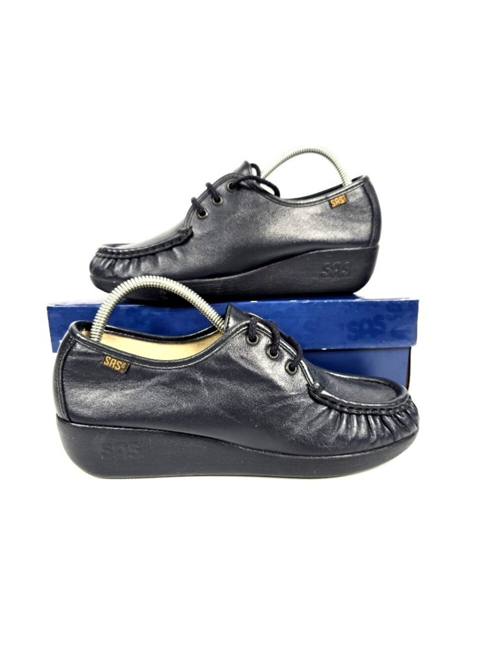 SAS Siesta Black Leather Comfort Oxford Handsewn Shoes w/Box USA Women's 8 M